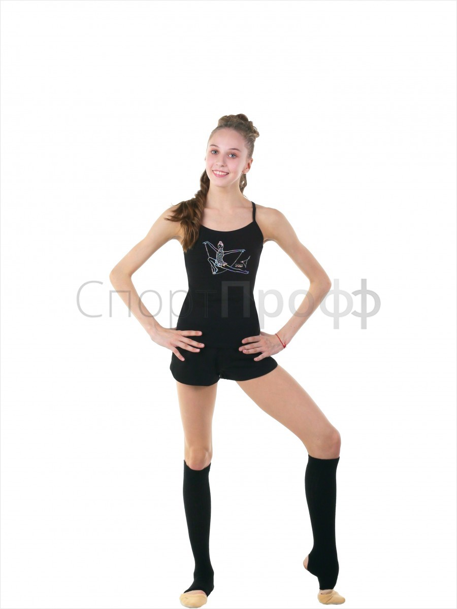 Топ-борцовка SOLO (хлопок) принт гимнастка со скакалкой черный