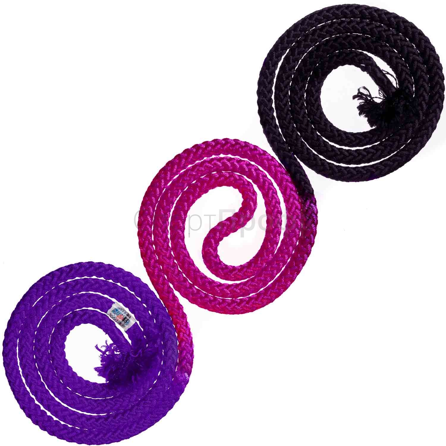 Скакалка Sasaki M-280G 3м. BxRSxVI (черный/малиновый/фиолетовый) для художественной гимнастики