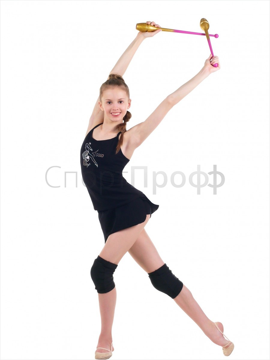 Топ-борцовка SOLO (хлопок) принт гимнастка с булавами черный