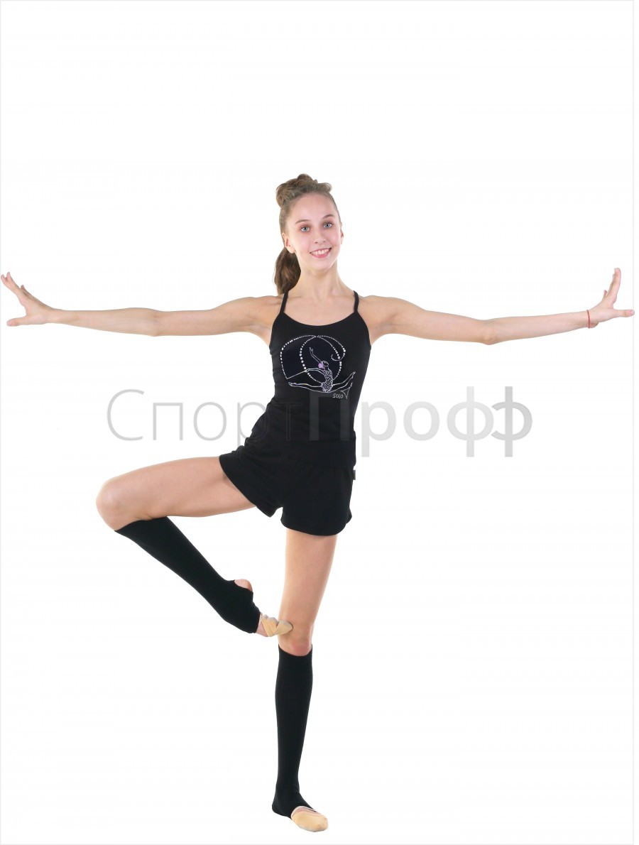 Топ-борцовка SOLO (хлопок) принт гимнастка с лентой черный