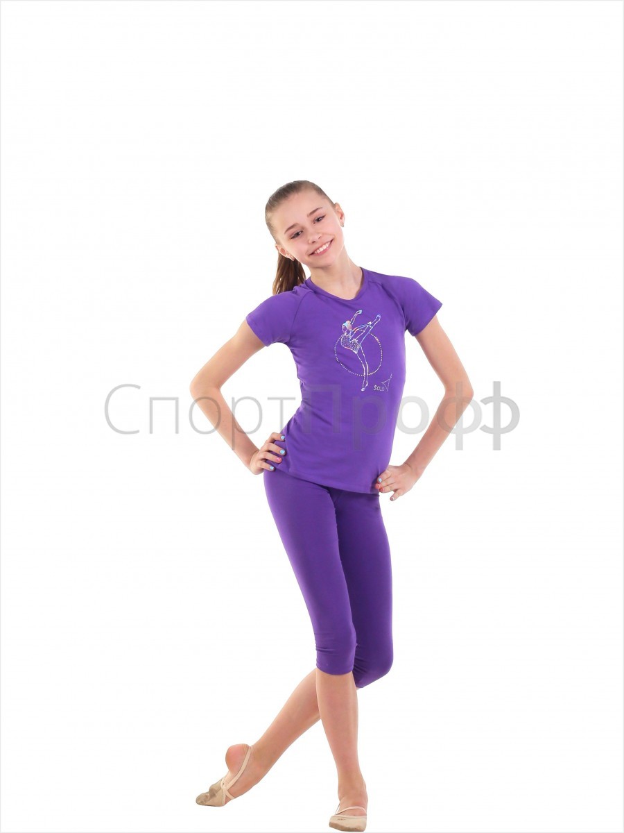 Футболка SOLO (хлопок) принт гимнастка с обручем фиолетовая
